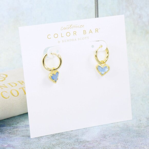 Kendra Scott Ari Heart Huggie Periwinkle Illusion Earrings Gold Plated - Picture 3 of 5